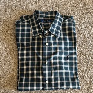 Polo by Ralph Lauren Men's Navy, Green and White Plaid Dress Shirt